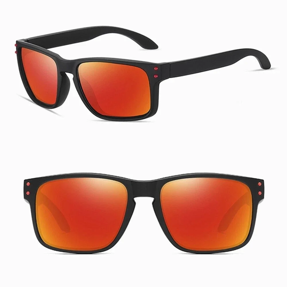 Men's Black Red Square Frame Mirrored Lens Sunglasses Sport Outdoor Eyewear 2026